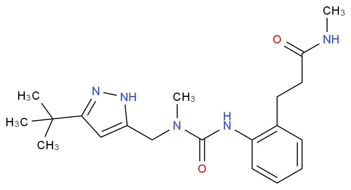 3-[2-({[[(3-tert-butyl-1H-pyrazol-5-yl)methyl](methyl)amino]carbonyl}amino)phenyl]-N-methylpropanamide_Molecular_structure_CAS_)