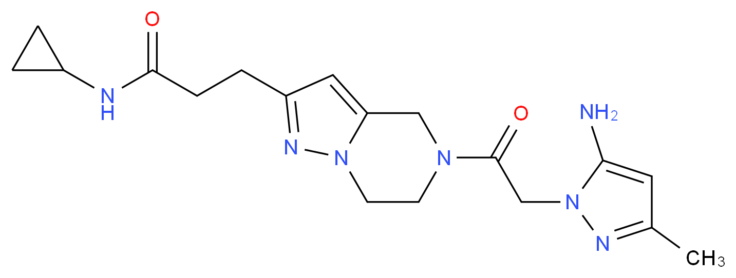 3-{5-[(5-amino-3-methyl-1H-pyrazol-1-yl)acetyl]-4,5,6,7-tetrahydropyrazolo[1,5-a]pyrazin-2-yl}-N-cyclopropylpropanamide_Molecular_structure_CAS_)