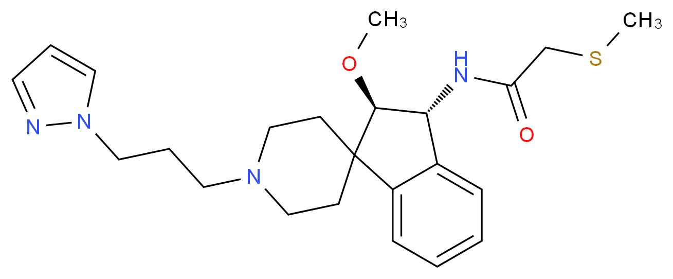 N-{(2R*,3R*)-2-methoxy-1'-[3-(1H-pyrazol-1-yl)propyl]-2,3-dihydrospiro[indene-1,4'-piperidin]-3-yl}-2-(methylthio)acetamide_Molecular_structure_CAS_)