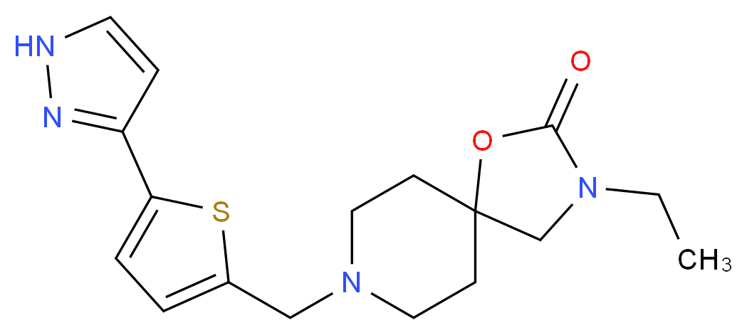 3-ethyl-8-{[5-(1H-pyrazol-3-yl)-2-thienyl]methyl}-1-oxa-3,8-diazaspiro[4.5]decan-2-one_Molecular_structure_CAS_)