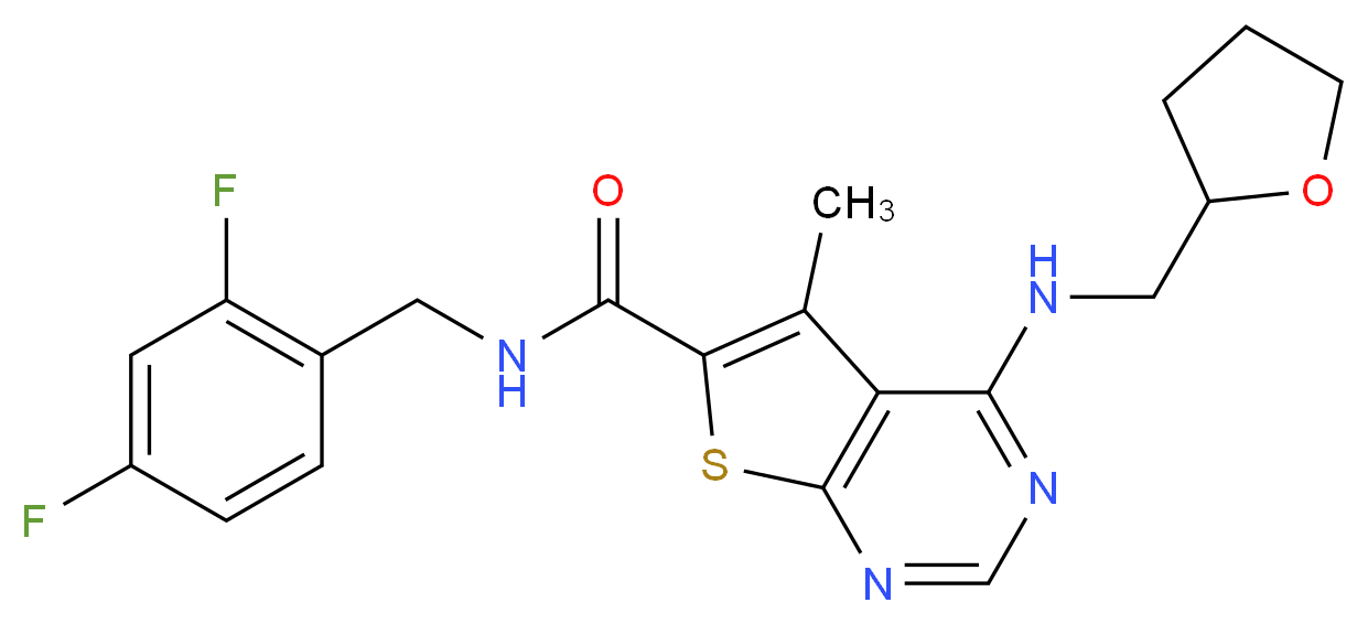 N-(2,4-difluorobenzyl)-5-methyl-4-[(tetrahydro-2-furanylmethyl)amino]thieno[2,3-d]pyrimidine-6-carboxamide_Molecular_structure_CAS_)