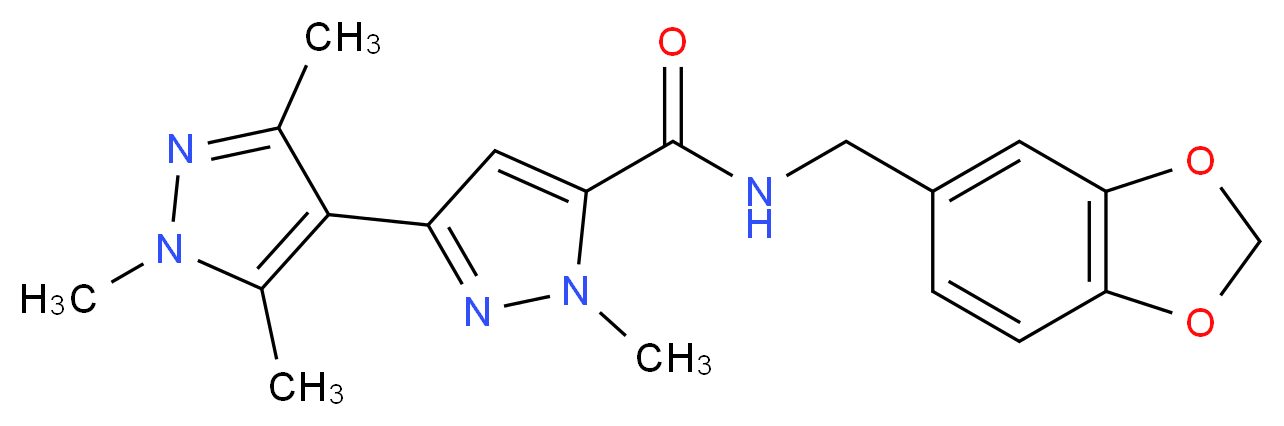 N-(1,3-benzodioxol-5-ylmethyl)-1,1',3',5'-tetramethyl-1H,1'H-3,4'-bipyrazole-5-carboxamide_Molecular_structure_CAS_)