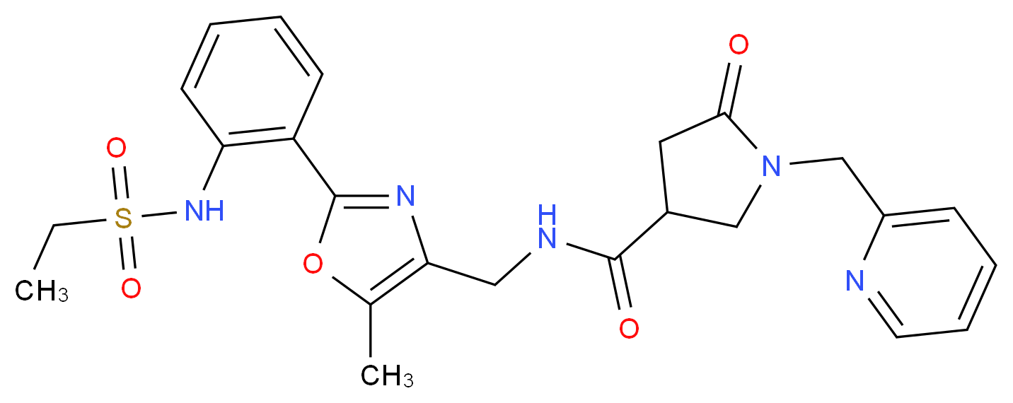 N-[(2-{2-[(ethylsulfonyl)amino]phenyl}-5-methyl-1,3-oxazol-4-yl)methyl]-5-oxo-1-(2-pyridinylmethyl)-3-pyrrolidinecarboxamide_Molecular_structure_CAS_)