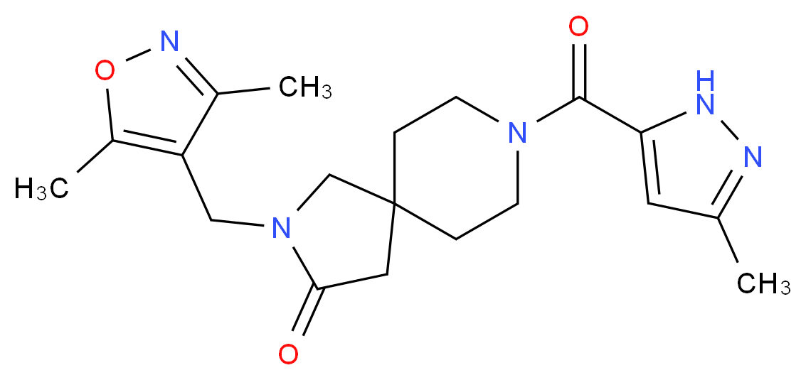 2-[(3,5-dimethyl-4-isoxazolyl)methyl]-8-[(3-methyl-1H-pyrazol-5-yl)carbonyl]-2,8-diazaspiro[4.5]decan-3-one_Molecular_structure_CAS_)