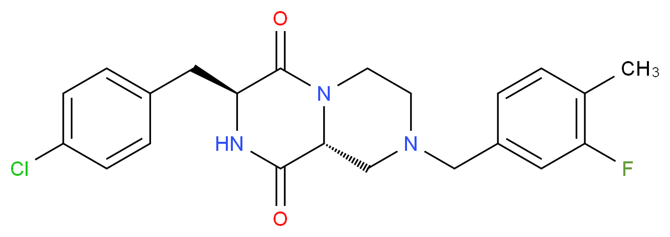 (3S,9aR)-3-(4-chlorobenzyl)-8-(3-fluoro-4-methylbenzyl)tetrahydro-2H-pyrazino[1,2-a]pyrazine-1,4(3H,6H)-dione_Molecular_structure_CAS_)