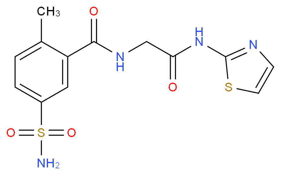 5-(aminosulfonyl)-2-methyl-N-[2-oxo-2-(1,3-thiazol-2-ylamino)ethyl]benzamide (non-preferred name)_Molecular_structure_CAS_)