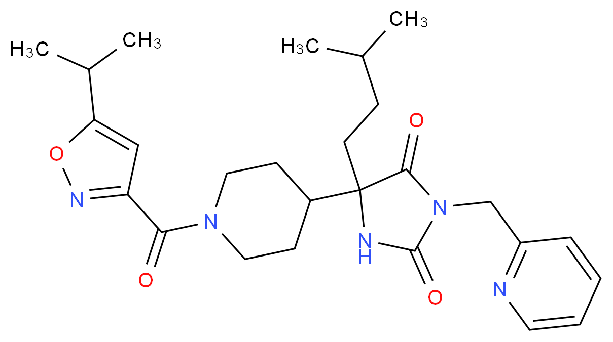 5-{1-[(5-isopropyl-3-isoxazolyl)carbonyl]-4-piperidinyl}-5-(3-methylbutyl)-3-(2-pyridinylmethyl)-2,4-imidazolidinedione_Molecular_structure_CAS_)