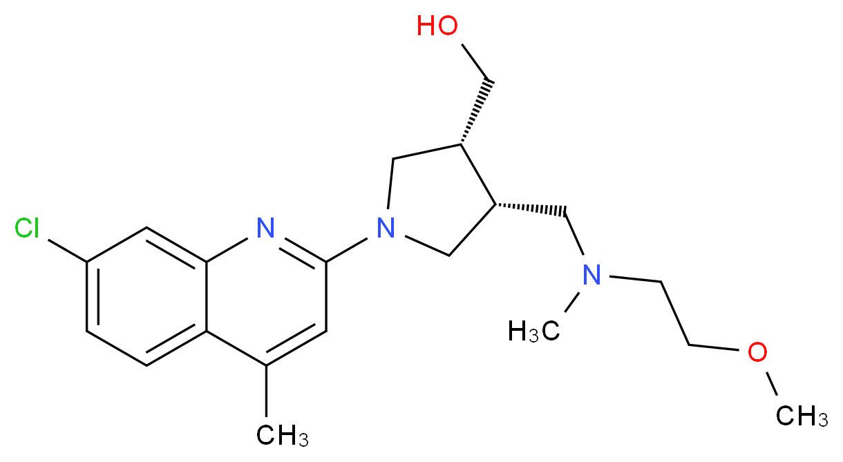 ((3R*,4R*)-1-(7-chloro-4-methylquinolin-2-yl)-4-{[(2-methoxyethyl)(methyl)amino]methyl}pyrrolidin-3-yl)methanol_Molecular_structure_CAS_)