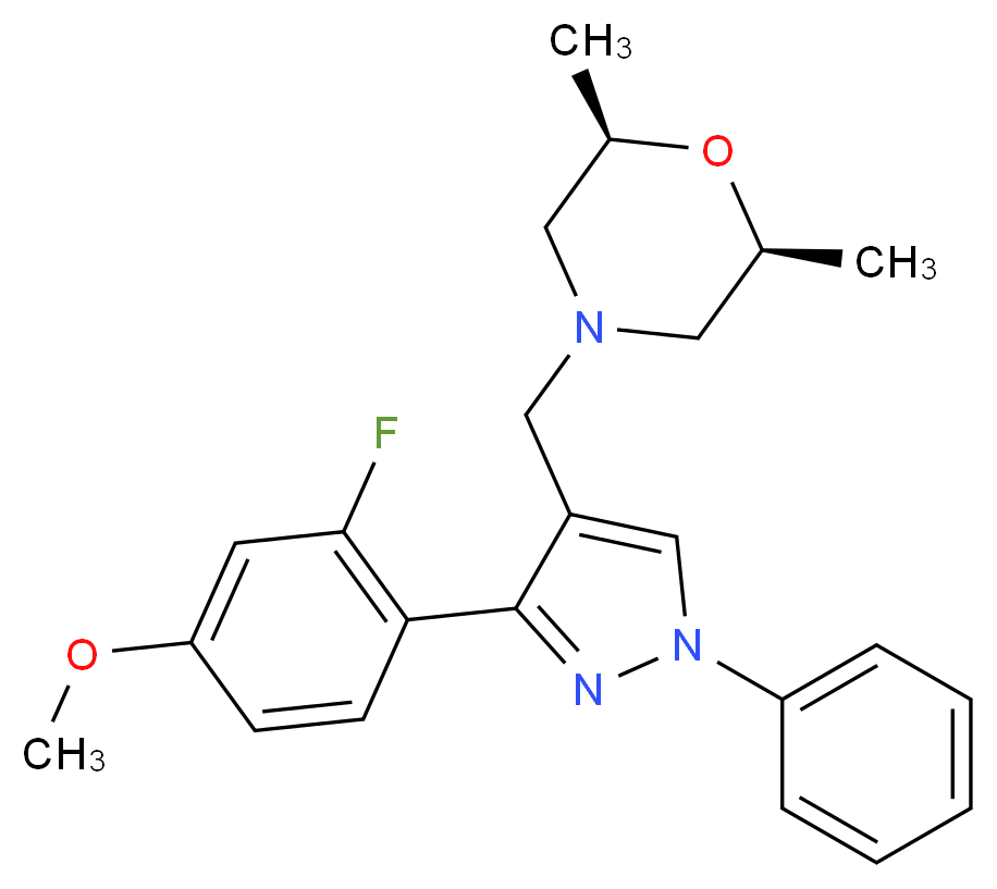 (2R*,6S*)-4-{[3-(2-fluoro-4-methoxyphenyl)-1-phenyl-1H-pyrazol-4-yl]methyl}-2,6-dimethylmorpholine_Molecular_structure_CAS_)