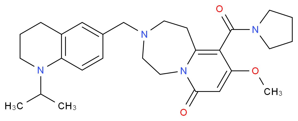 3-[(1-isopropyl-1,2,3,4-tetrahydro-6-quinolinyl)methyl]-9-methoxy-10-(1-pyrrolidinylcarbonyl)-2,3,4,5-tetrahydropyrido[1,2-d][1,4]diazepin-7(1H)-one_Molecular_structure_CAS_)