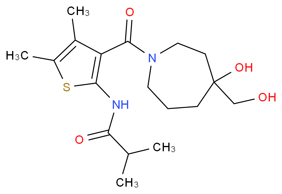 N-(3-{[4-hydroxy-4-(hydroxymethyl)-1-azepanyl]carbonyl}-4,5-dimethyl-2-thienyl)-2-methylpropanamide_Molecular_structure_CAS_)