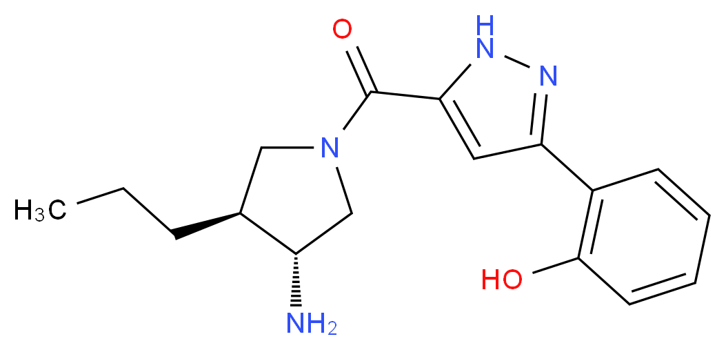 2-(5-{[(3R*,4S*)-3-amino-4-propylpyrrolidin-1-yl]carbonyl}-1H-pyrazol-3-yl)phenol_Molecular_structure_CAS_)