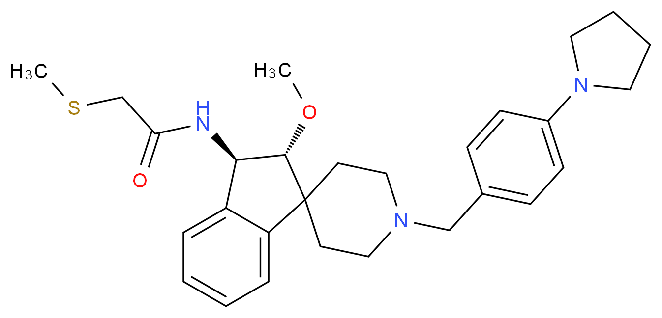 N-{(2R*,3R*)-2-methoxy-1'-[4-(1-pyrrolidinyl)benzyl]-2,3-dihydrospiro[indene-1,4'-piperidin]-3-yl}-2-(methylthio)acetamide_Molecular_structure_CAS_)