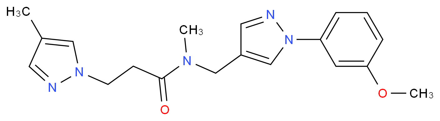N-{[1-(3-methoxyphenyl)-1H-pyrazol-4-yl]methyl}-N-methyl-3-(4-methyl-1H-pyrazol-1-yl)propanamide_Molecular_structure_CAS_)