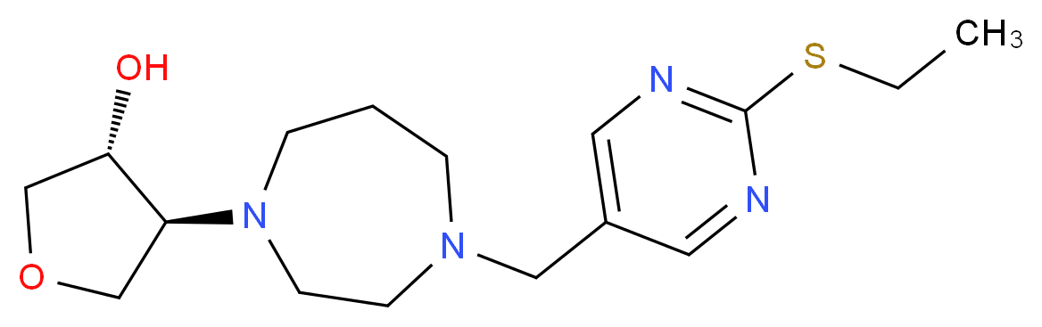 (3R*,4S*)-4-(4-{[2-(ethylthio)pyrimidin-5-yl]methyl}-1,4-diazepan-1-yl)tetrahydrofuran-3-ol_Molecular_structure_CAS_)