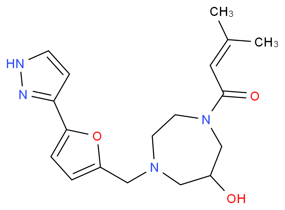 1-(3-methylbut-2-enoyl)-4-{[5-(1H-pyrazol-3-yl)-2-furyl]methyl}-1,4-diazepan-6-ol_Molecular_structure_CAS_)
