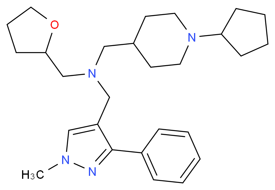 1-(1-cyclopentyl-4-piperidinyl)-N-[(1-methyl-3-phenyl-1H-pyrazol-4-yl)methyl]-N-(tetrahydro-2-furanylmethyl)methanamine_Molecular_structure_CAS_)