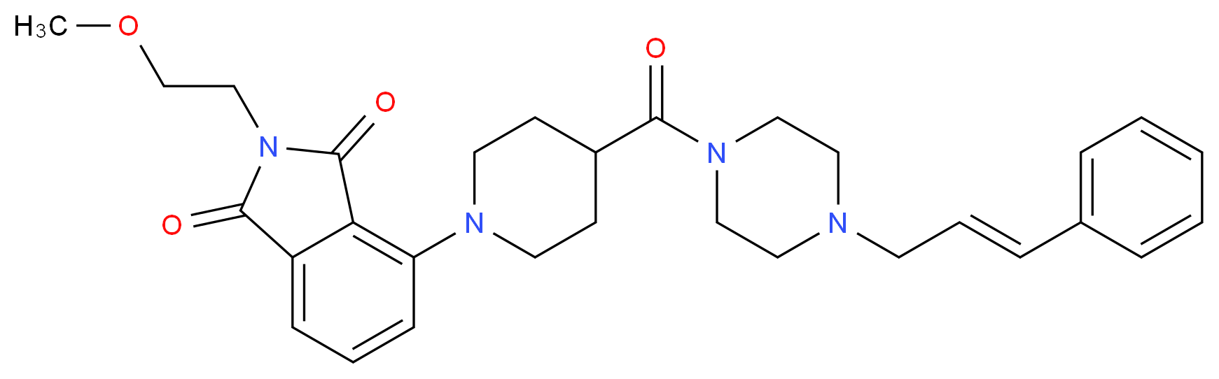 2-(2-methoxyethyl)-4-[4-({4-[(2E)-3-phenyl-2-propen-1-yl]-1-piperazinyl}carbonyl)-1-piperidinyl]-1H-isoindole-1,3(2H)-dione_Molecular_structure_CAS_)