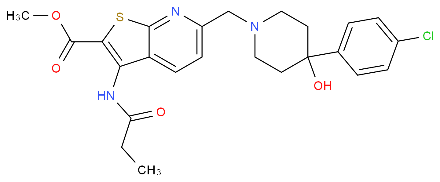 methyl 6-{[4-(4-chlorophenyl)-4-hydroxy-1-piperidinyl]methyl}-3-(propionylamino)thieno[2,3-b]pyridine-2-carboxylate_Molecular_structure_CAS_)