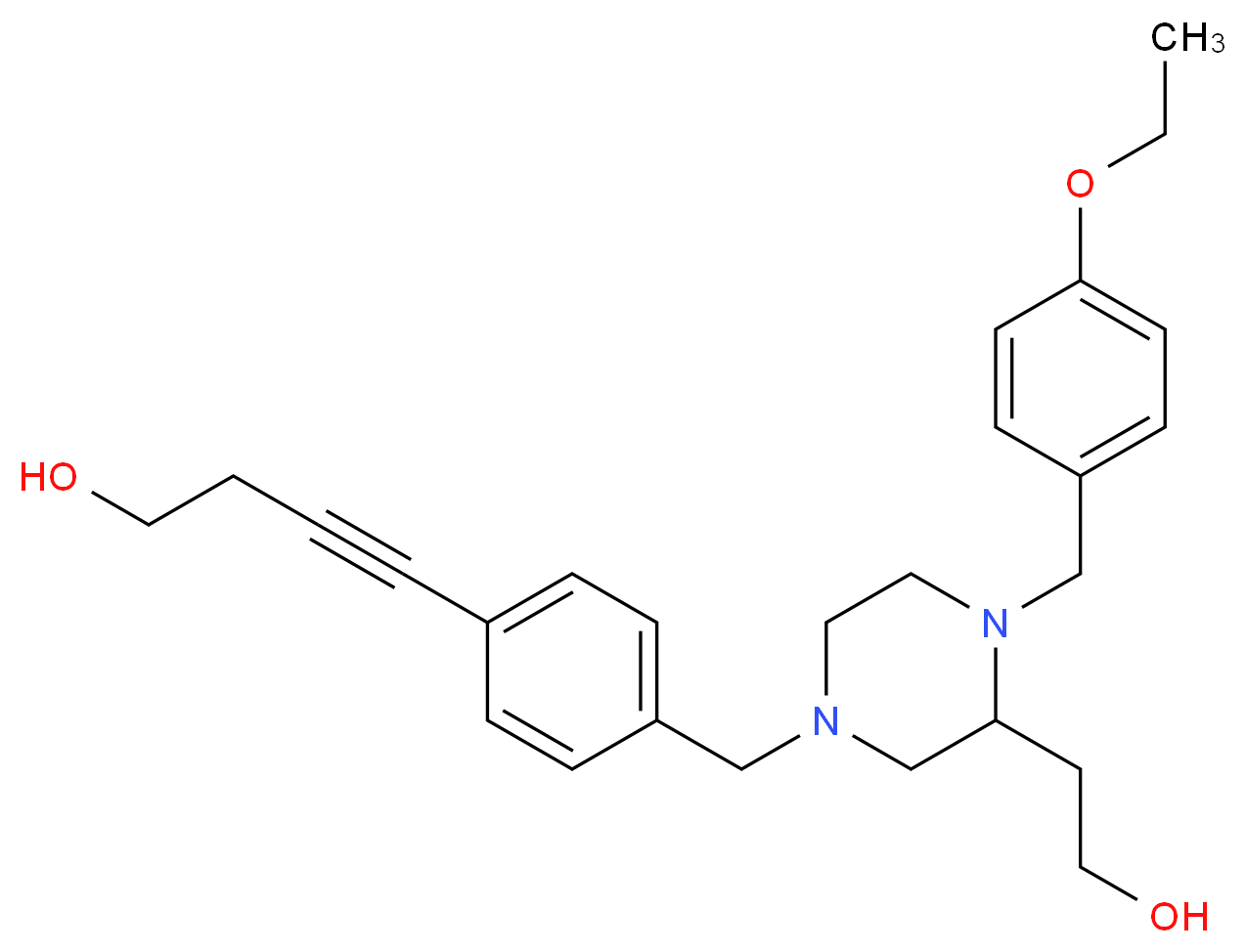 4-(4-{[4-(4-ethoxybenzyl)-3-(2-hydroxyethyl)-1-piperazinyl]methyl}phenyl)-3-butyn-1-ol_Molecular_structure_CAS_)