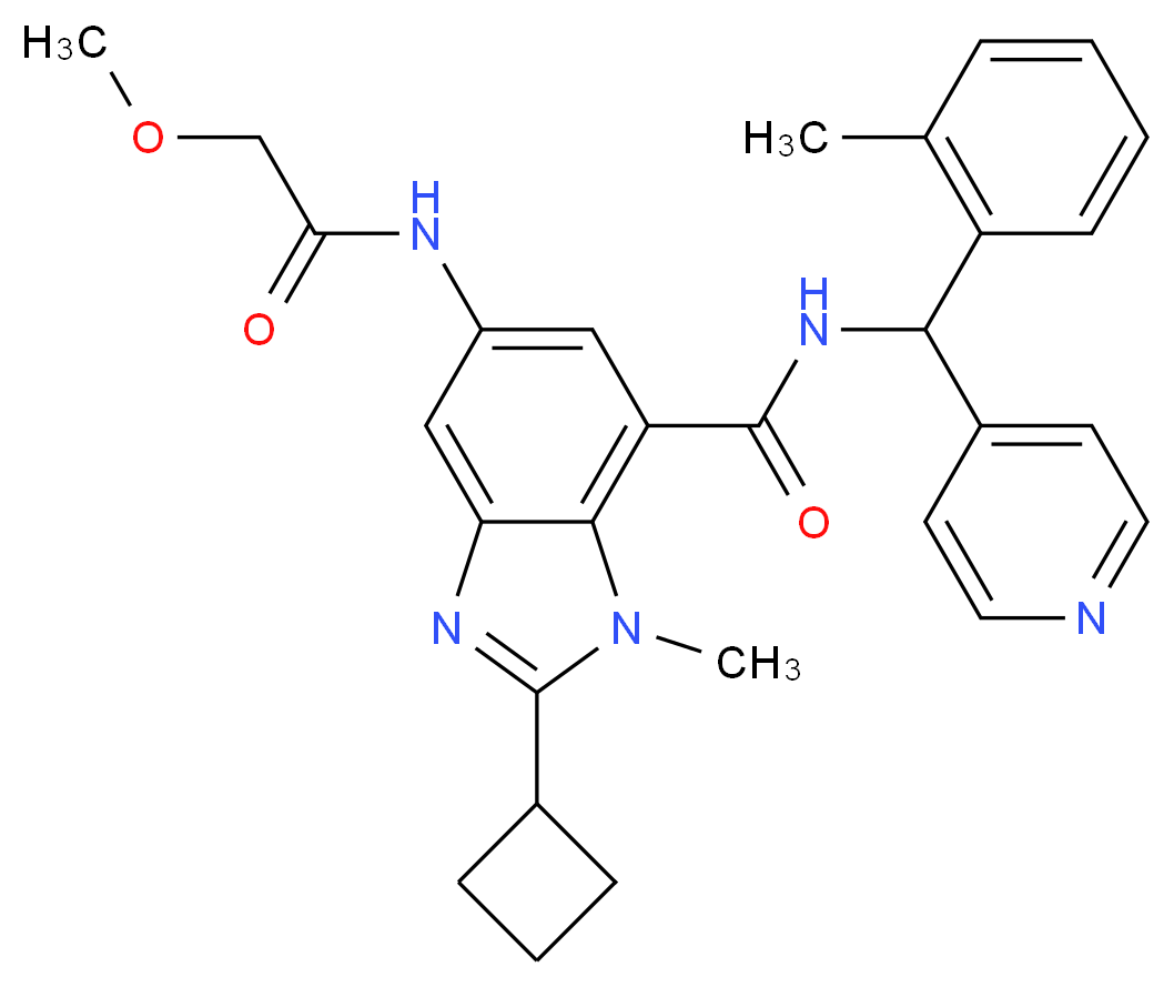 2-cyclobutyl-5-[(methoxyacetyl)amino]-1-methyl-N-[(2-methylphenyl)(4-pyridinyl)methyl]-1H-benzimidazole-7-carboxamide_Molecular_structure_CAS_)