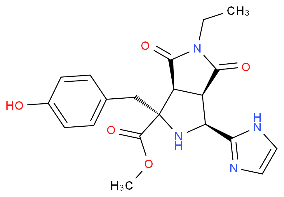 methyl (1R*,3S*,3aR*,6aS*)-5-ethyl-1-(4-hydroxybenzyl)-3-(1H-imidazol-2-yl)-4,6-dioxooctahydropyrrolo[3,4-c]pyrrole-1-carboxylate_Molecular_structure_CAS_)