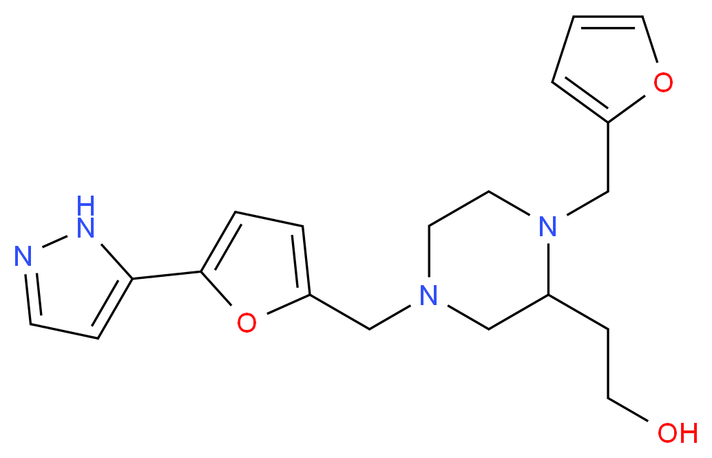 2-(1-(2-furylmethyl)-4-{[5-(1H-pyrazol-5-yl)-2-furyl]methyl}piperazin-2-yl)ethanol_Molecular_structure_CAS_)