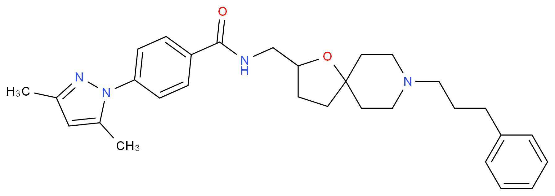 4-(3,5-dimethyl-1H-pyrazol-1-yl)-N-{[8-(3-phenylpropyl)-1-oxa-8-azaspiro[4.5]dec-2-yl]methyl}benzamide_Molecular_structure_CAS_)