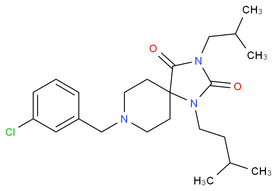8-(3-chlorobenzyl)-3-isobutyl-1-(3-methylbutyl)-1,3,8-triazaspiro[4.5]decane-2,4-dione_Molecular_structure_CAS_)