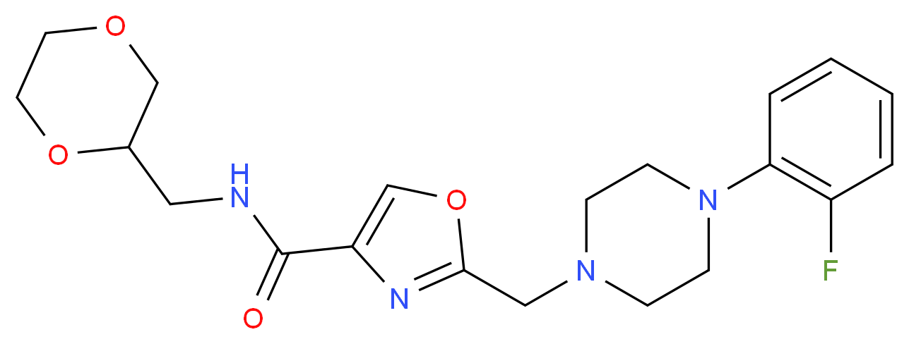 N-(1,4-dioxan-2-ylmethyl)-2-{[4-(2-fluorophenyl)-1-piperazinyl]methyl}-1,3-oxazole-4-carboxamide_Molecular_structure_CAS_)