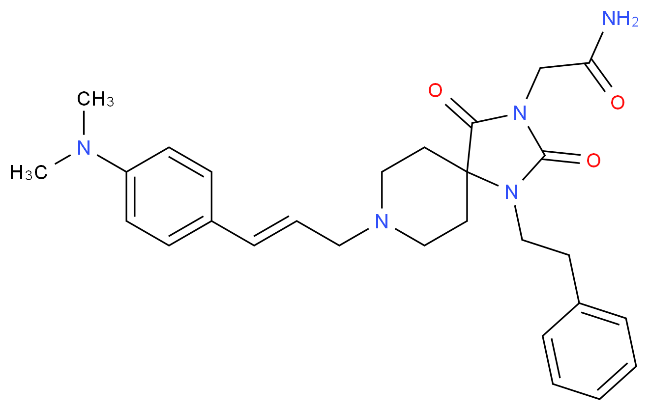 2-[8-{(2E)-3-[4-(dimethylamino)phenyl]-2-propen-1-yl}-2,4-dioxo-1-(2-phenylethyl)-1,3,8-triazaspiro[4.5]dec-3-yl]acetamide_Molecular_structure_CAS_)