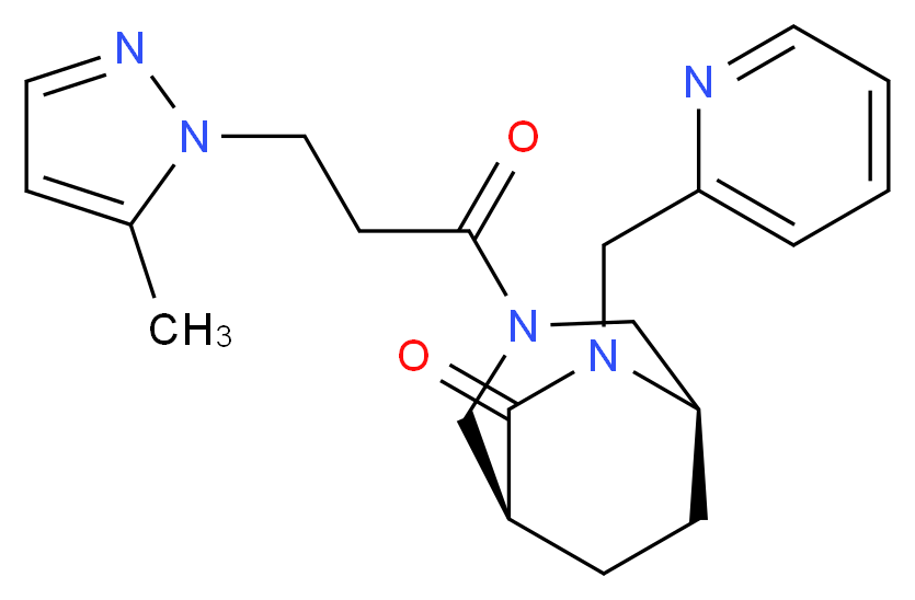 (1S*,5R*)-3-[3-(5-methyl-1H-pyrazol-1-yl)propanoyl]-6-(2-pyridinylmethyl)-3,6-diazabicyclo[3.2.2]nonan-7-one_Molecular_structure_CAS_)