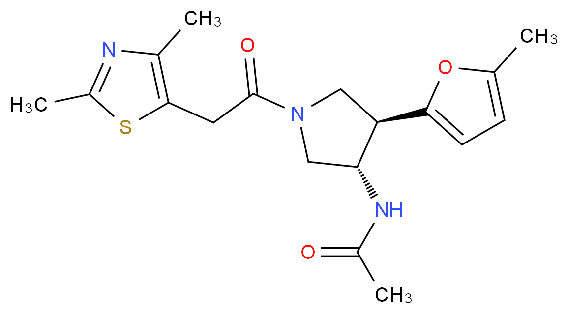N-[(3S*,4R*)-1-[(2,4-dimethyl-1,3-thiazol-5-yl)acetyl]-4-(5-methyl-2-furyl)pyrrolidin-3-yl]acetamide_Molecular_structure_CAS_)