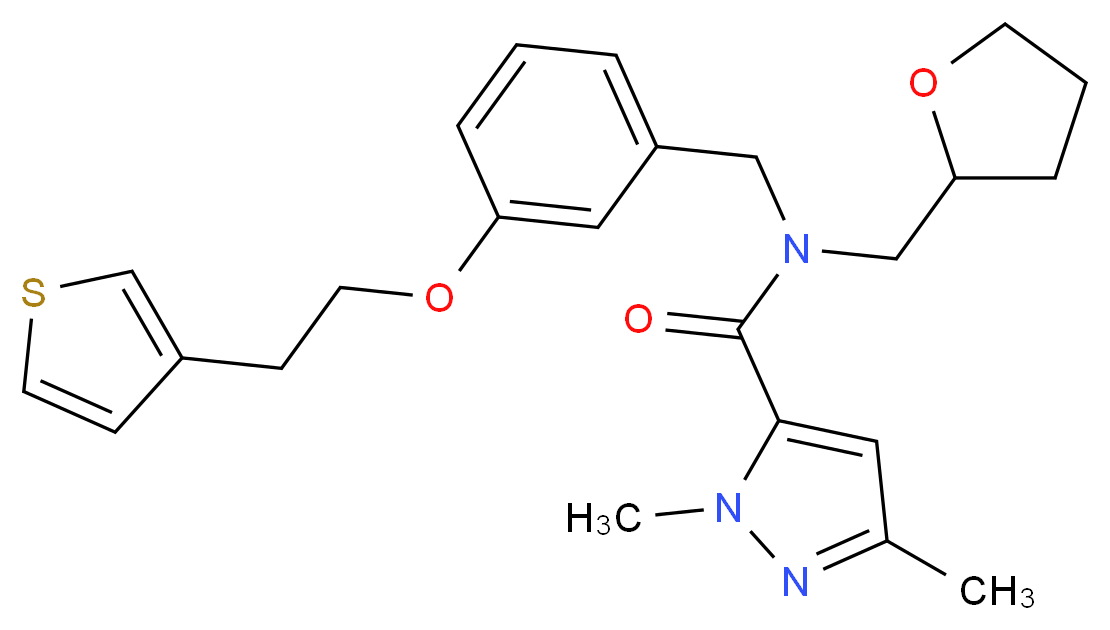 1,3-dimethyl-N-(tetrahydro-2-furanylmethyl)-N-{3-[2-(3-thienyl)ethoxy]benzyl}-1H-pyrazole-5-carboxamide_Molecular_structure_CAS_)