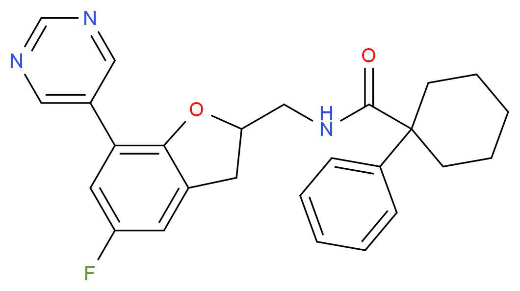 N-{[5-fluoro-7-(5-pyrimidinyl)-2,3-dihydro-1-benzofuran-2-yl]methyl}-1-phenylcyclohexanecarboxamide_Molecular_structure_CAS_)