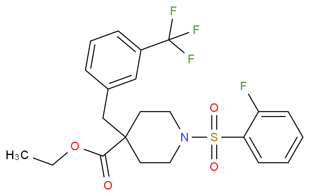 ethyl 1-[(2-fluorophenyl)sulfonyl]-4-[3-(trifluoromethyl)benzyl]-4-piperidinecarboxylate_Molecular_structure_CAS_)
