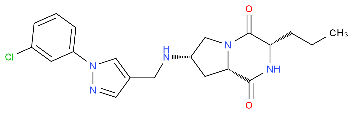 (3S,7S,8aS)-7-({[1-(3-chlorophenyl)-1H-pyrazol-4-yl]methyl}amino)-3-propylhexahydropyrrolo[1,2-a]pyrazine-1,4-dione_Molecular_structure_CAS_)