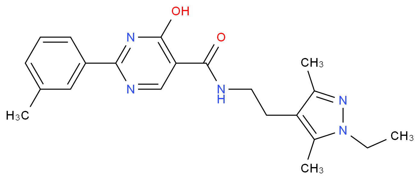 N-[2-(1-ethyl-3,5-dimethyl-1H-pyrazol-4-yl)ethyl]-4-hydroxy-2-(3-methylphenyl)pyrimidine-5-carboxamide_Molecular_structure_CAS_)