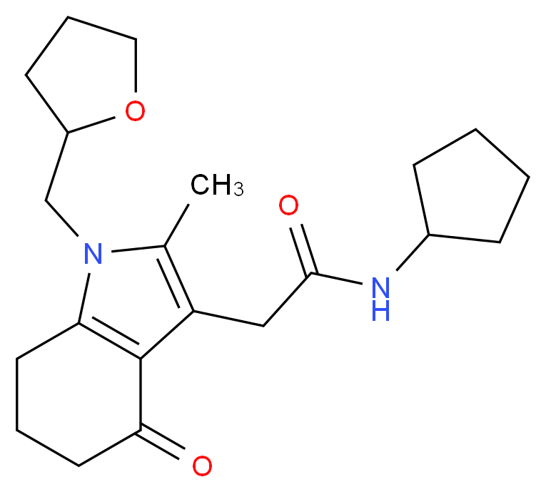 N-cyclopentyl-2-[2-methyl-4-oxo-1-(tetrahydro-2-furanylmethyl)-4,5,6,7-tetrahydro-1H-indol-3-yl]acetamide_Molecular_structure_CAS_)