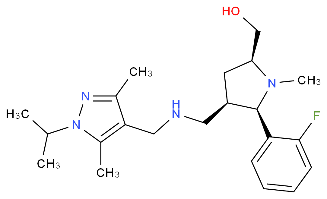 [(2S*,4R*,5R*)-5-(2-fluorophenyl)-4-({[(1-isopropyl-3,5-dimethyl-1H-pyrazol-4-yl)methyl]amino}methyl)-1-methyl-2-pyrrolidinyl]methanol_Molecular_structure_CAS_)
