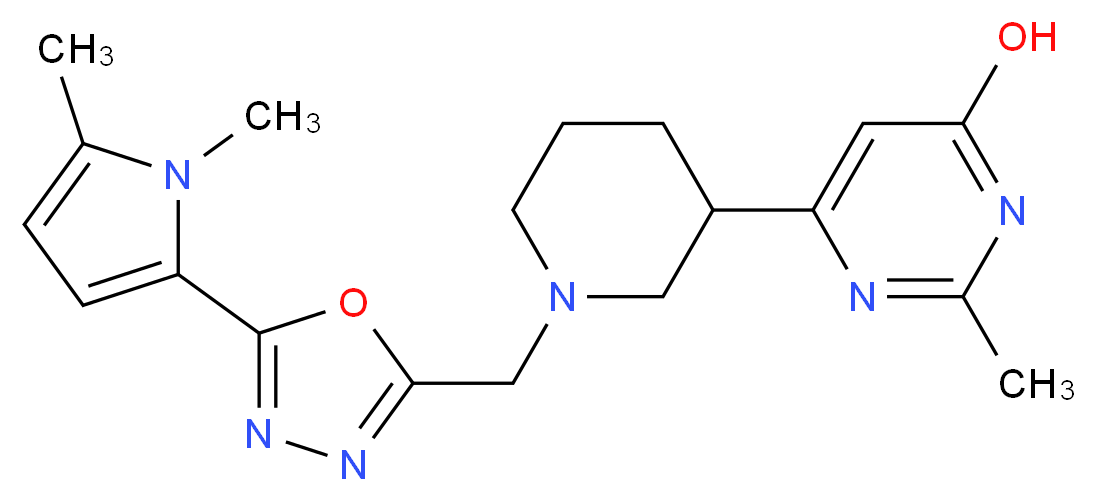 6-(1-{[5-(1,5-dimethyl-1H-pyrrol-2-yl)-1,3,4-oxadiazol-2-yl]methyl}piperidin-3-yl)-2-methylpyrimidin-4-ol_Molecular_structure_CAS_)