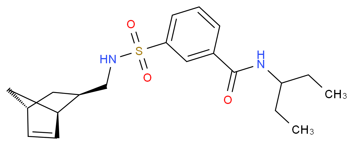 3-({[(1R*,2R*,4R*)-bicyclo[2.2.1]hept-5-en-2-ylmethyl]amino}sulfonyl)-N-(1-ethylpropyl)benzamide_Molecular_structure_CAS_)