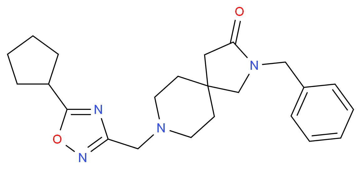 2-benzyl-8-[(5-cyclopentyl-1,2,4-oxadiazol-3-yl)methyl]-2,8-diazaspiro[4.5]decan-3-one_Molecular_structure_CAS_)