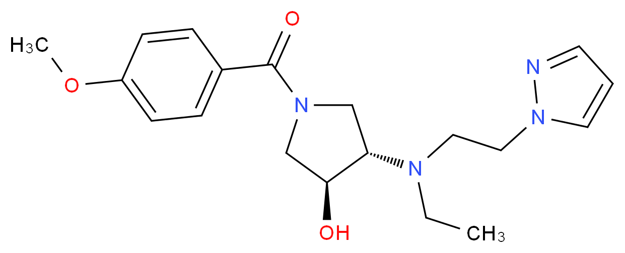 (3S*,4S*)-4-{ethyl[2-(1H-pyrazol-1-yl)ethyl]amino}-1-(4-methoxybenzoyl)-3-pyrrolidinol_Molecular_structure_CAS_)
