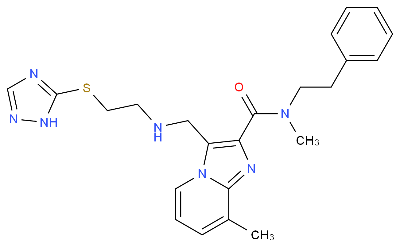 N,8-dimethyl-N-(2-phenylethyl)-3-({[2-(1H-1,2,4-triazol-5-ylthio)ethyl]amino}methyl)imidazo[1,2-a]pyridine-2-carboxamide_Molecular_structure_CAS_)