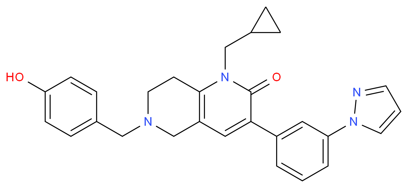 1-(cyclopropylmethyl)-6-(4-hydroxybenzyl)-3-[3-(1H-pyrazol-1-yl)phenyl]-5,6,7,8-tetrahydro-1,6-naphthyridin-2(1H)-one_Molecular_structure_CAS_)