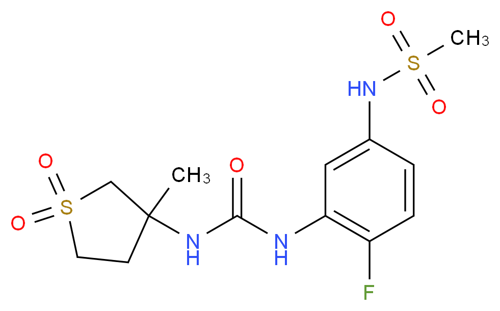 N-[4-fluoro-3-({[(3-methyl-1,1-dioxidotetrahydro-3-thienyl)amino]carbonyl}amino)phenyl]methanesulfonamide_Molecular_structure_CAS_)