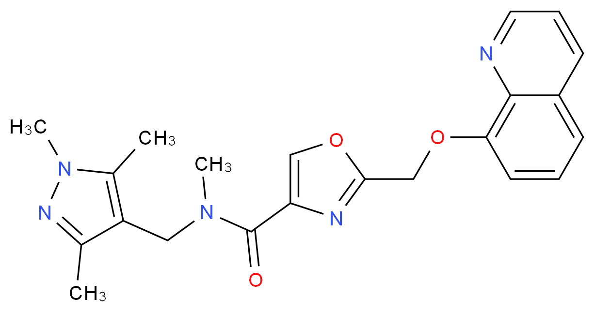 N-methyl-2-[(8-quinolinyloxy)methyl]-N-[(1,3,5-trimethyl-1H-pyrazol-4-yl)methyl]-1,3-oxazole-4-carboxamide_Molecular_structure_CAS_)