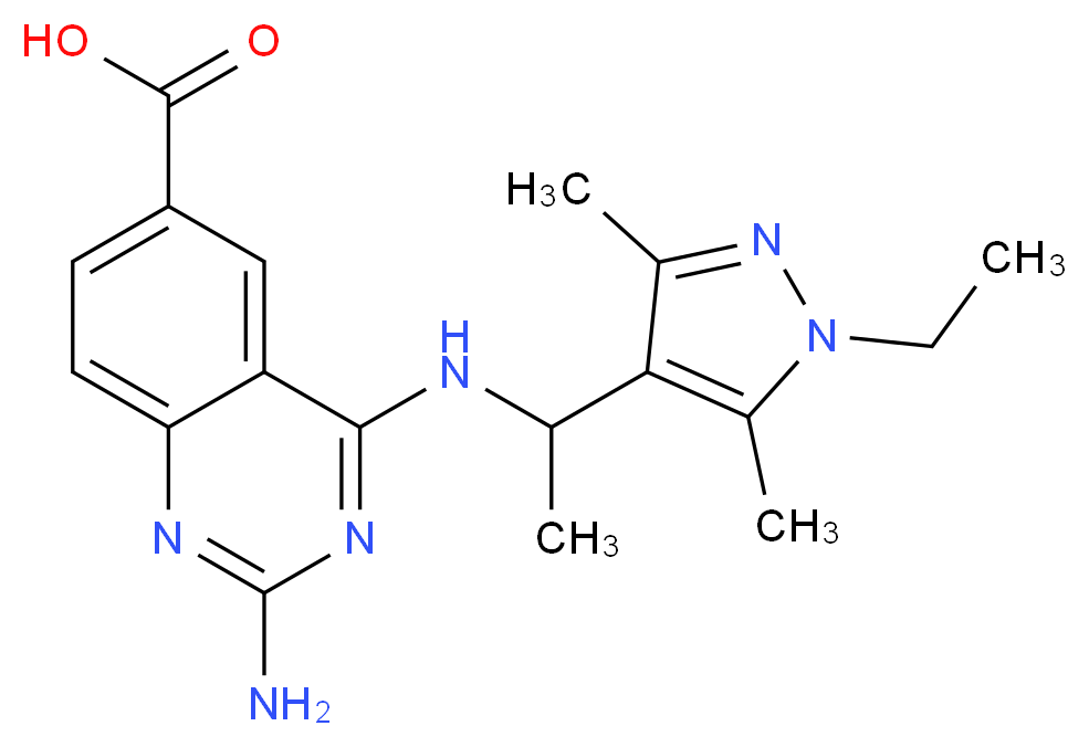 2-amino-4-{[1-(1-ethyl-3,5-dimethyl-1H-pyrazol-4-yl)ethyl]amino}quinazoline-6-carboxylic acid_Molecular_structure_CAS_)