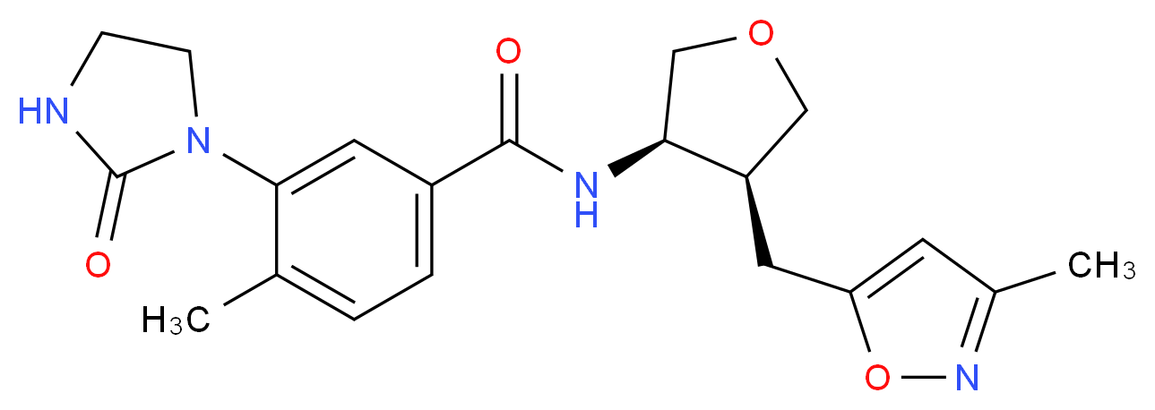 4-methyl-N-{(3R*,4S*)-4-[(3-methyl-5-isoxazolyl)methyl]tetrahydro-3-furanyl}-3-(2-oxo-1-imidazolidinyl)benzamide_Molecular_structure_CAS_)